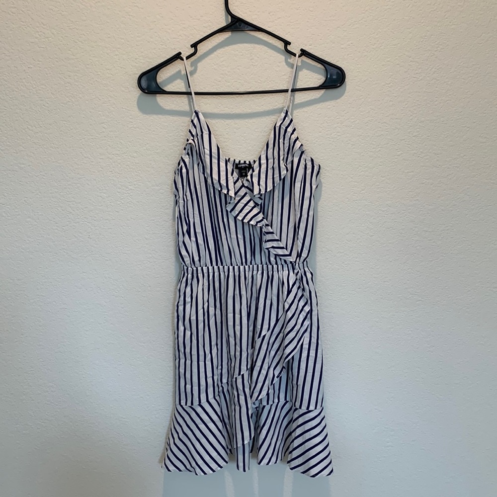 Express Sleeveless White and Navy Blue Striped Dress